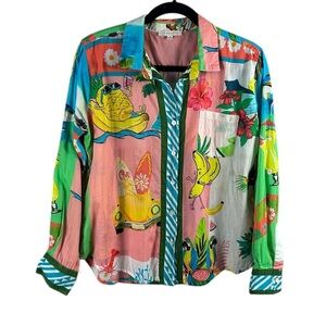 Lucky & Coco Button Down Tropical Vacation Blouse Size M